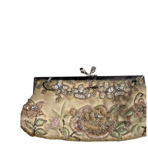 MS Collections Handbags - M.S.‎ Collections Beaded Floral Evening Clutch Purse Gold Tone Kiss Lock Frame
